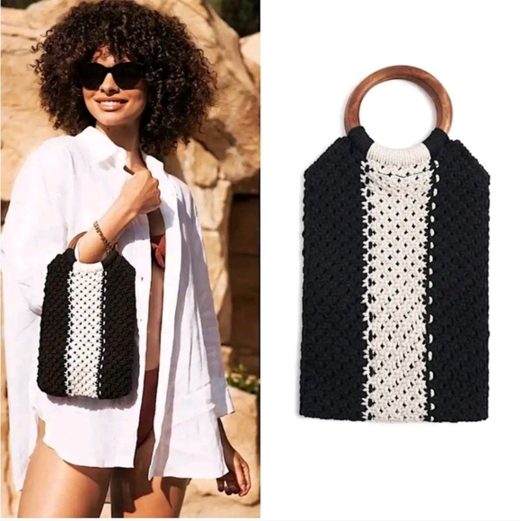 laude the label Handbags - NWT $118 Curateur Laude The Label GABBY Black and White Small Macrame Bag